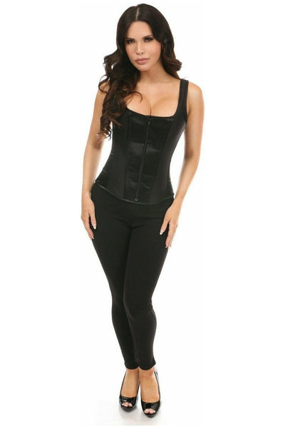 Top Drawer Black Satin Steel Boned Uniforming Corset w/Straps - Daisy Corsets