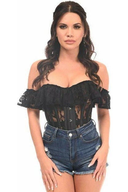 Top Drawer Black Sheer Lace Steel Boned Corset - Daisy Corsets