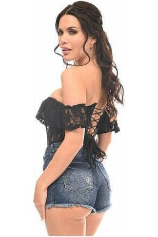 Top Drawer Black Sheer Lace Steel Boned Corset - Daisy Corsets