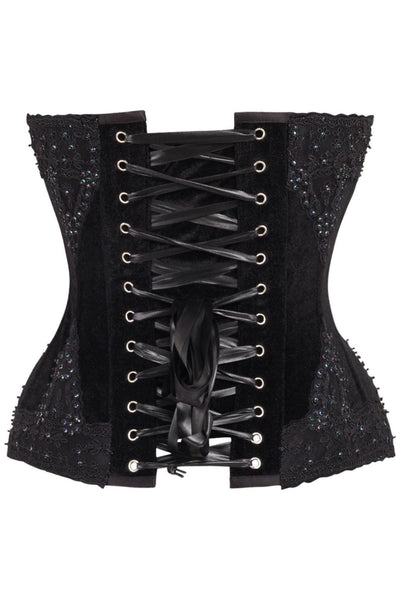 Top Drawer Black Velvet & Beaded Steel Boned Overbust Corset - Daisy Corsets