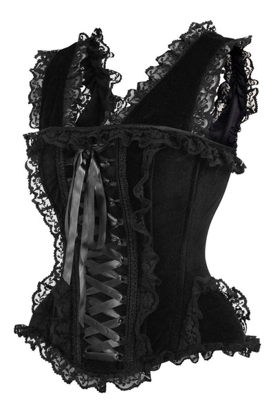 Top Drawer Black Velvet & Lace Steel Boned Corset w/Cap Sleeves - Daisy Corsets