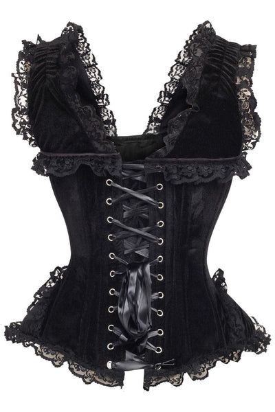 Top Drawer Black Velvet & Lace Steel Boned Corset w/Cap Sleeves - Daisy Corsets