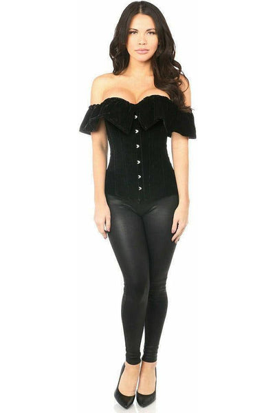 Top Drawer Black Velvet Off - The - Shoulder Steel Boned Corset - Daisy Corsets