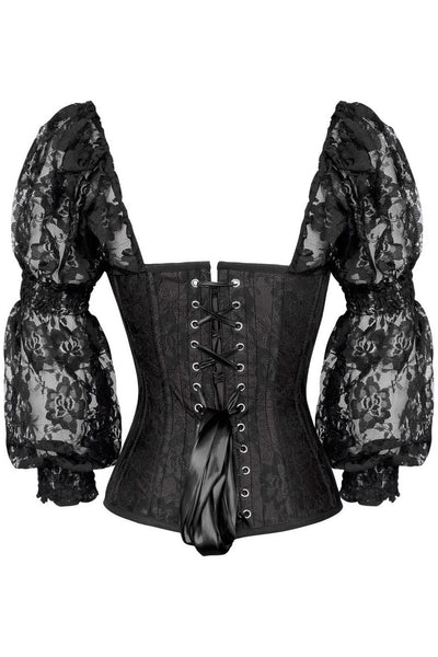 Top Drawer Black w/Black Lace Steel Boned Long Sleeve Corset - Daisy Corsets