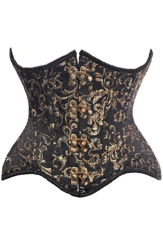 Top Drawer Black/Gold Brocade Double Steel Boned Under Bust Corset - Daisy Corsets
