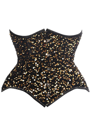 Top Drawer Black/Gold Sequin Steel Boned Underbust Cincher Corset - Daisy Corsets