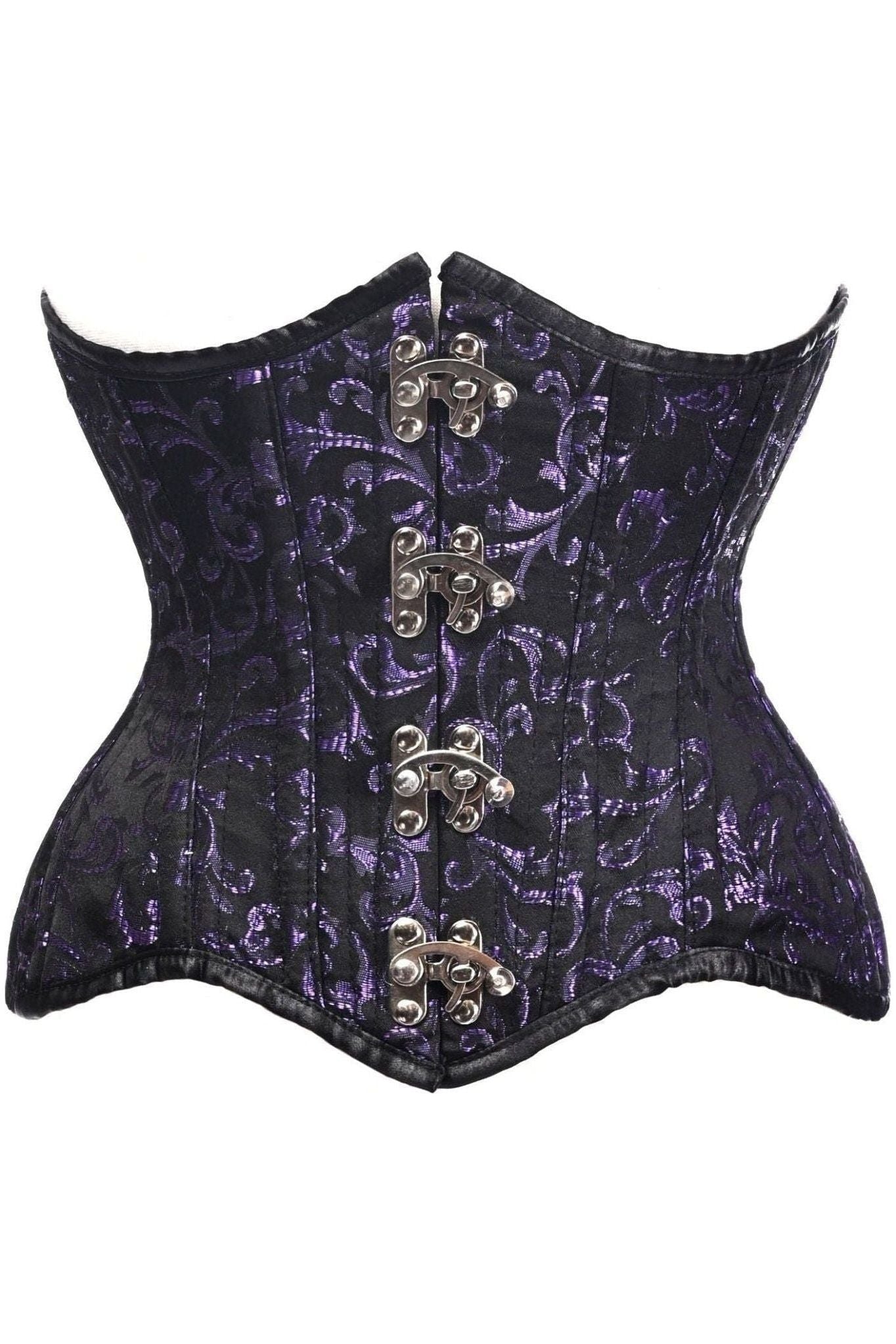 Top Drawer Black/Purple Brocade Double Steel Boned Under Bust Corset - Daisy Corsets