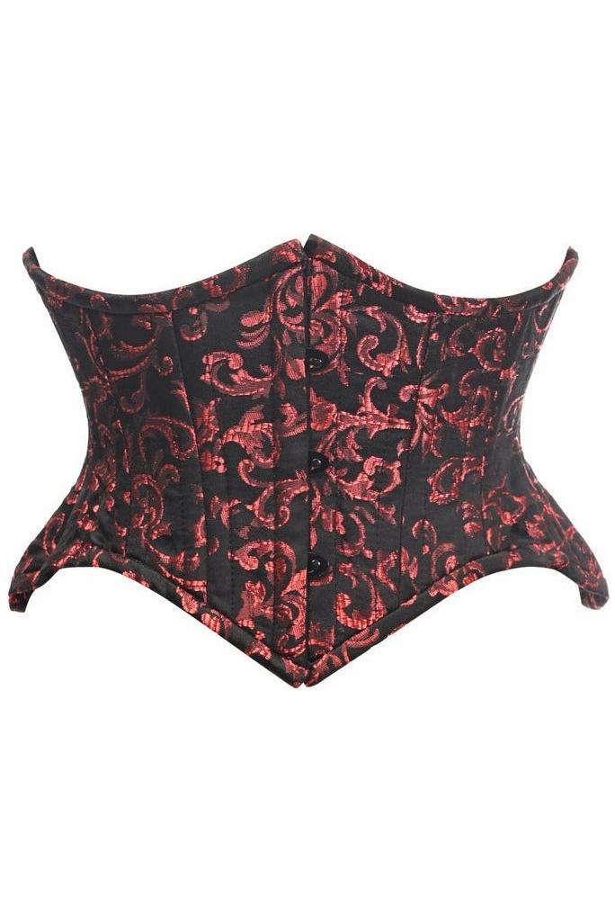 Top Drawer Black/Red Brocade Double Steel Boned Mini Cincher Corset - Daisy Corsets