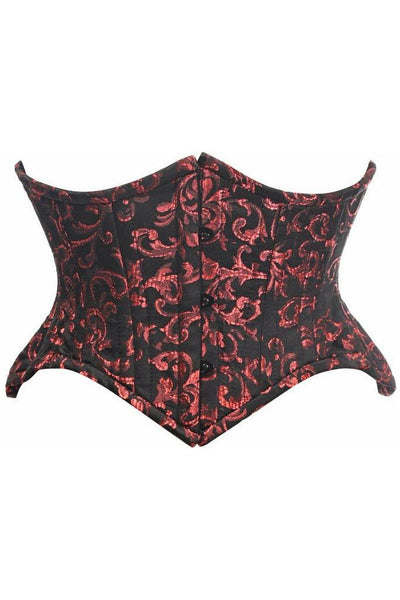 Top Drawer Black/Red Brocade Double Steel Boned Mini Cincher Corset - Daisy Corsets