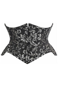 Top Drawer Black/Silver Brocade Double Steel Boned Mini Cincher Corset - Daisy Corsets