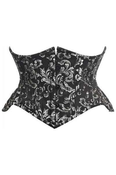 Top Drawer Black/Silver Brocade Double Steel Boned Mini Cincher Corset - Daisy Corsets