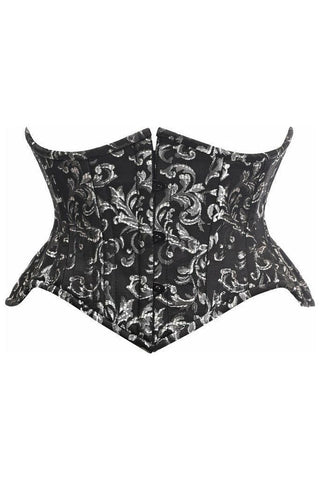 Top Drawer Black/Silver Brocade Double Steel Boned Mini Cincher Corset - Daisy Corsets