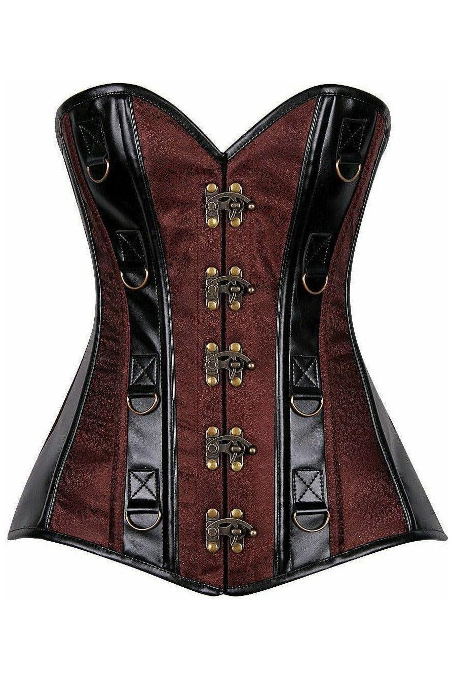 Top Drawer Brown Brocade & Faux Leather Steel Boned Corset - Daisy Corsets