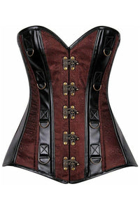Top Drawer Brown Brocade & Faux Leather Steel Boned Corset - Daisy Corsets