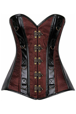 Top Drawer Brown Brocade & Faux Leather Steel Boned Corset - Daisy Corsets