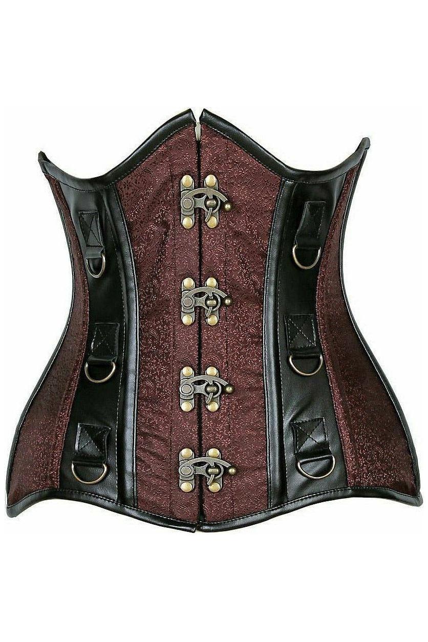 Top Drawer Brown Brocade & Faux Leather Steel Boned Under Bust Corset - Daisy Corsets
