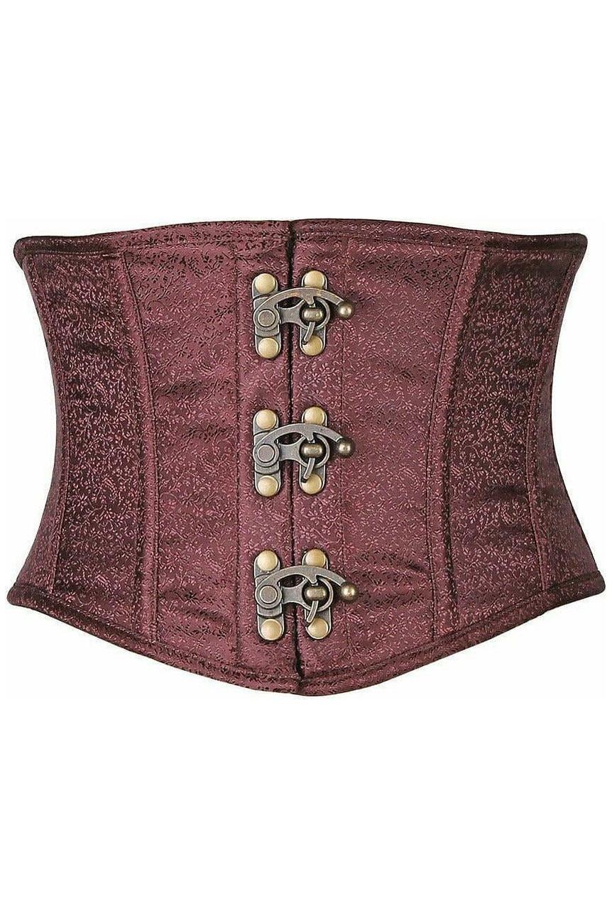 Top Drawer Brown Brocade Steel Boned Mini Cincher w/Clasps - Daisy Corsets