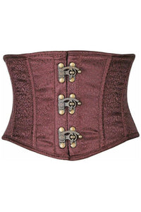 Top Drawer Brown Brocade Steel Boned Mini Cincher w/Clasps - Daisy Corsets
