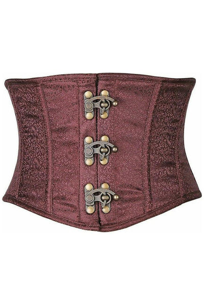 Top Drawer Brown Brocade Steel Boned Mini Cincher w/Clasps - Daisy Corsets