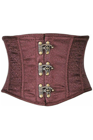 Top Drawer Brown Brocade Steel Boned Mini Cincher w/Clasps - Daisy Corsets