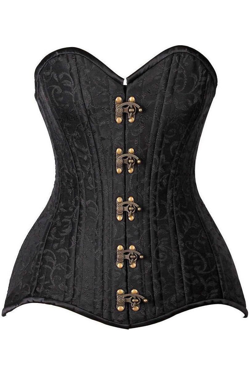 Top Drawer CURVY Black Brocade Double Steel Boned Overbust Corset - Daisy Corsets