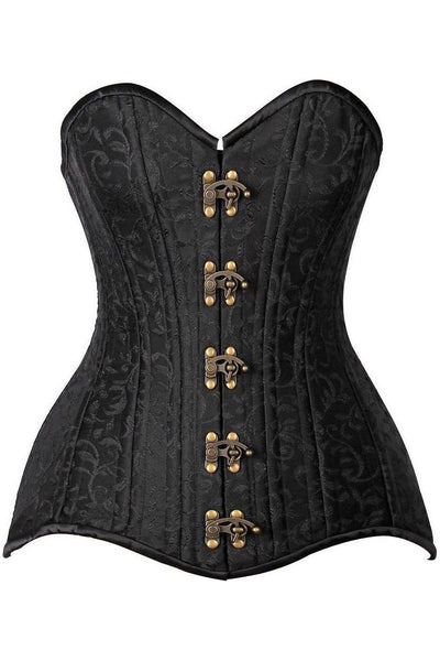 Top Drawer CURVY Black Brocade Double Steel Boned Overbust Corset - Daisy Corsets