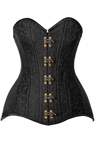 Top Drawer CURVY Black Brocade Double Steel Boned Overbust Corset - Daisy Corsets