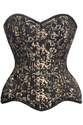 Top Drawer CURVY Black/Gold Brocade Double Steel Boned Overbust Corset - Daisy Corsets
