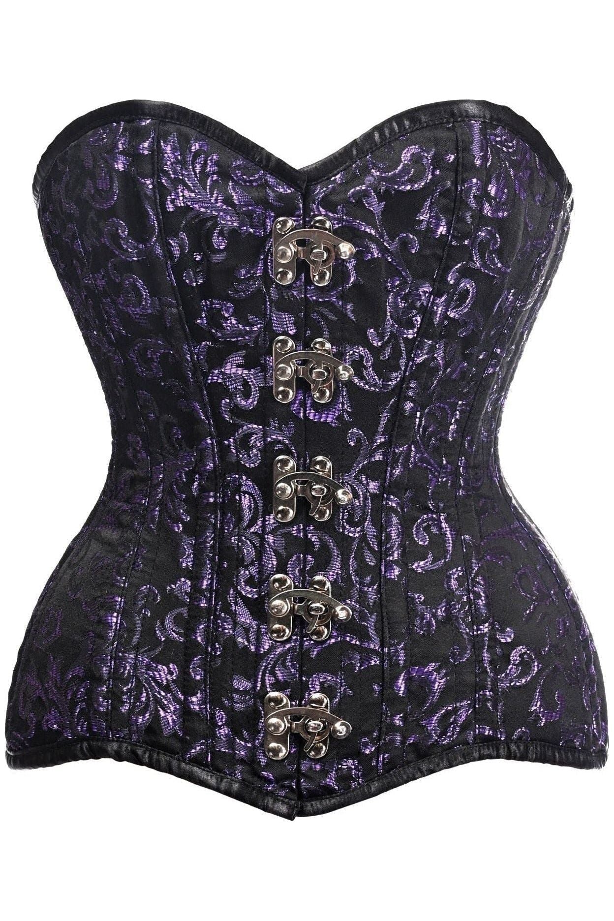 Top Drawer CURVY Black/Purple Brocade Double Steel Boned Overbust Corset - Daisy Corsets
