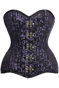 Top Drawer CURVY Black/Purple Brocade Double Steel Boned Overbust Corset - Daisy Corsets
