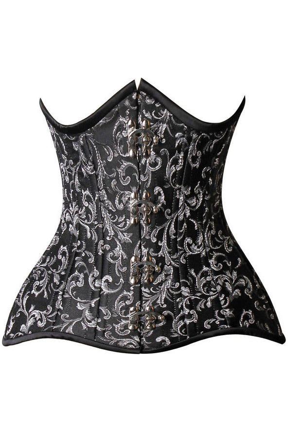 Top Drawer CURVY Black/Silver Brocade Double Steel Boned Under Bust Corset - Daisy Corsets