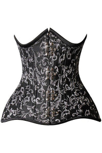 Top Drawer CURVY Black/Silver Brocade Double Steel Boned Under Bust Corset - Daisy Corsets