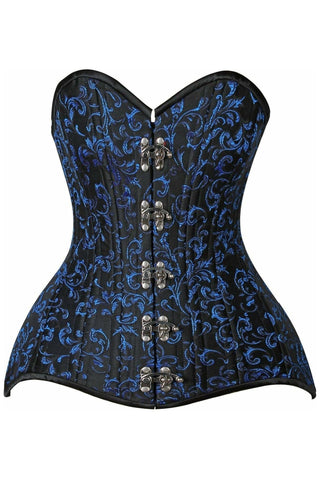 Top Drawer CURVY Blue Brocade Double Steel Boned OverBust Corset - Daisy Corsets