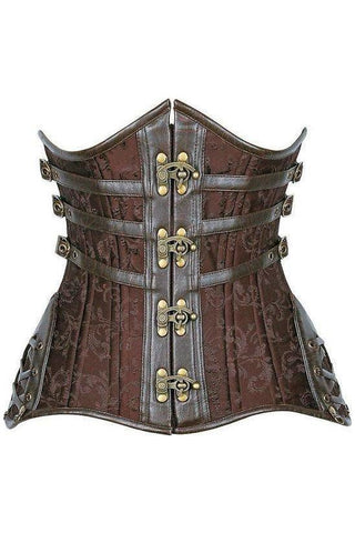 Top Drawer CURVY Brown Steampunk Steel Double Boned Under Bust Corset - Daisy Corsets