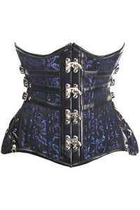 Top Drawer CURVY Steampunk Black/Blue Brocade Steel Double Boned Under Bust Corset - Daisy Corsets