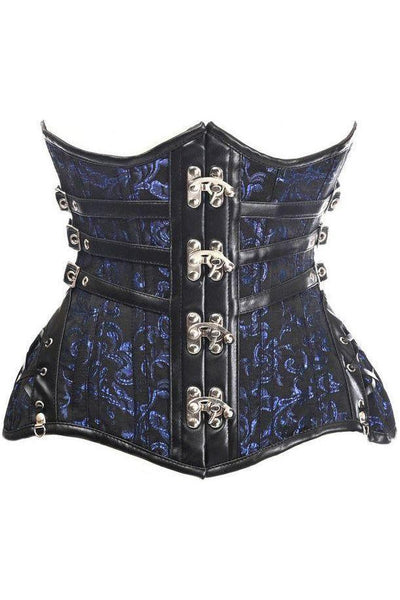 Top Drawer CURVY Steampunk Black/Blue Brocade Steel Double Boned Under Bust Corset - Daisy Corsets