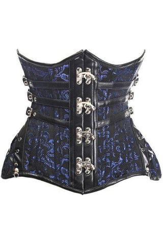Top Drawer CURVY Steampunk Black/Blue Brocade Steel Double Boned Under Bust Corset - Daisy Corsets