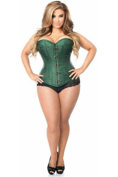 Top Drawer Dark Green Brocade Steel Boned Corset w/Clasp Closure - Daisy Corsets