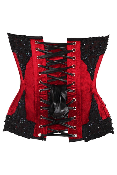 Top Drawer Dark Red Velvet & Beaded Steel Boned Overbust Corset - Daisy Corsets