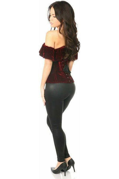 Top Drawer Dark Red Velvet Off - The - Shoulder Steel Boned Corset - Daisy Corsets