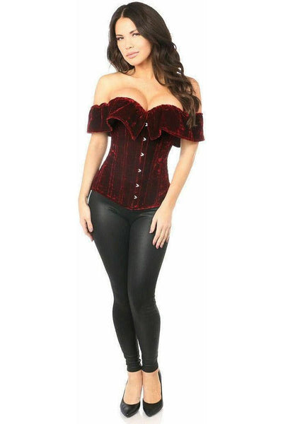 Top Drawer Dark Red Velvet Off - The - Shoulder Steel Boned Corset - Daisy Corsets