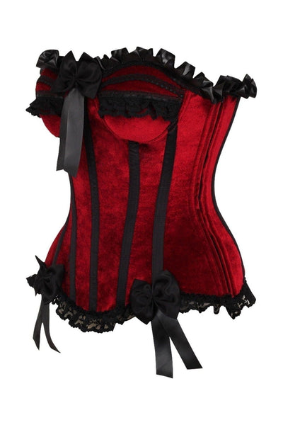 Top Drawer Dark Red Velvet Steel Boned Burlesque Corset - Daisy Corsets
