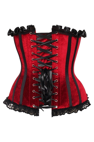 Top Drawer Dark Red Velvet Steel Boned Burlesque Corset - Daisy Corsets