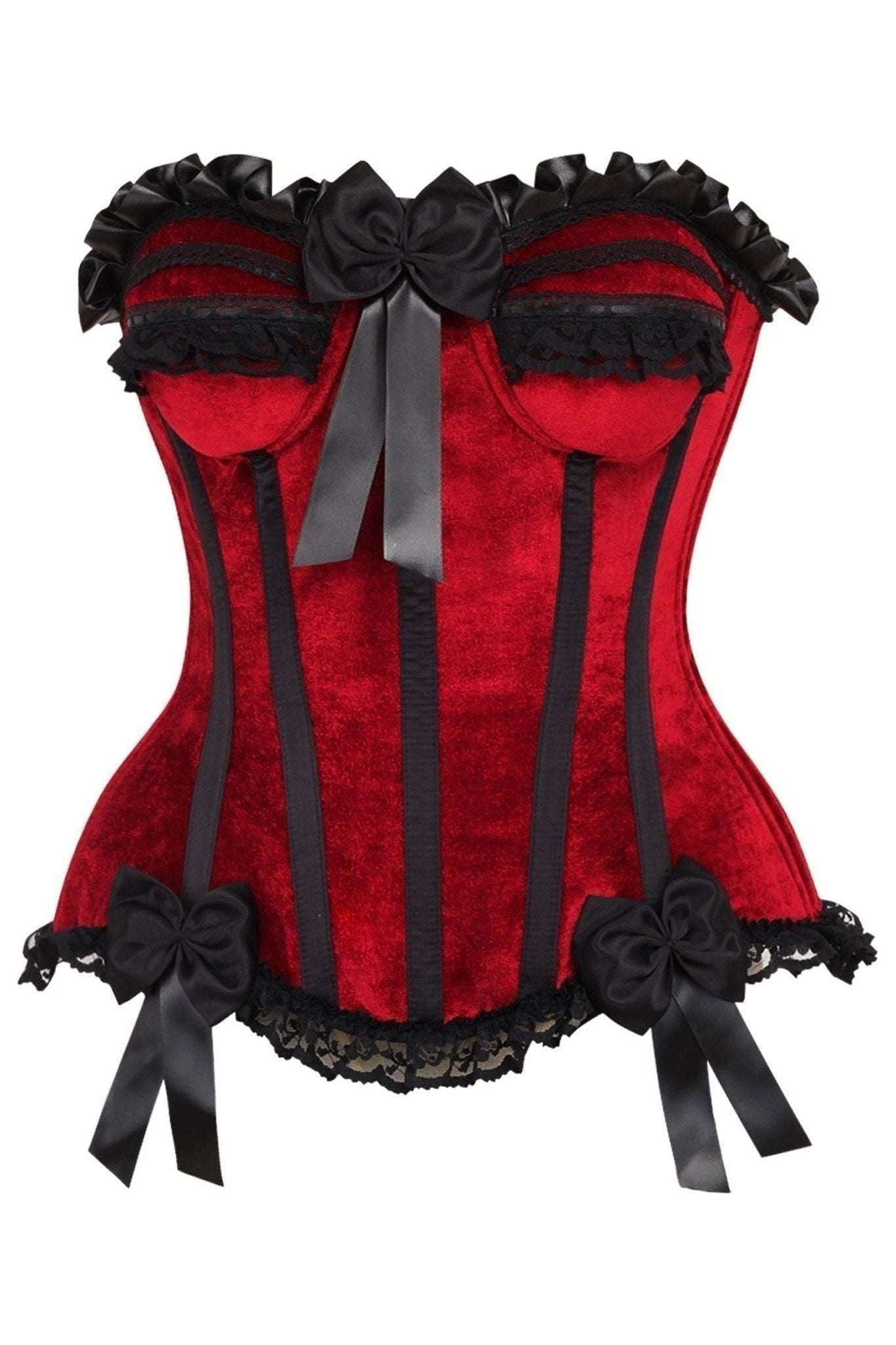 Top Drawer Dark Red Velvet Steel Boned Burlesque Corset - Daisy Corsets