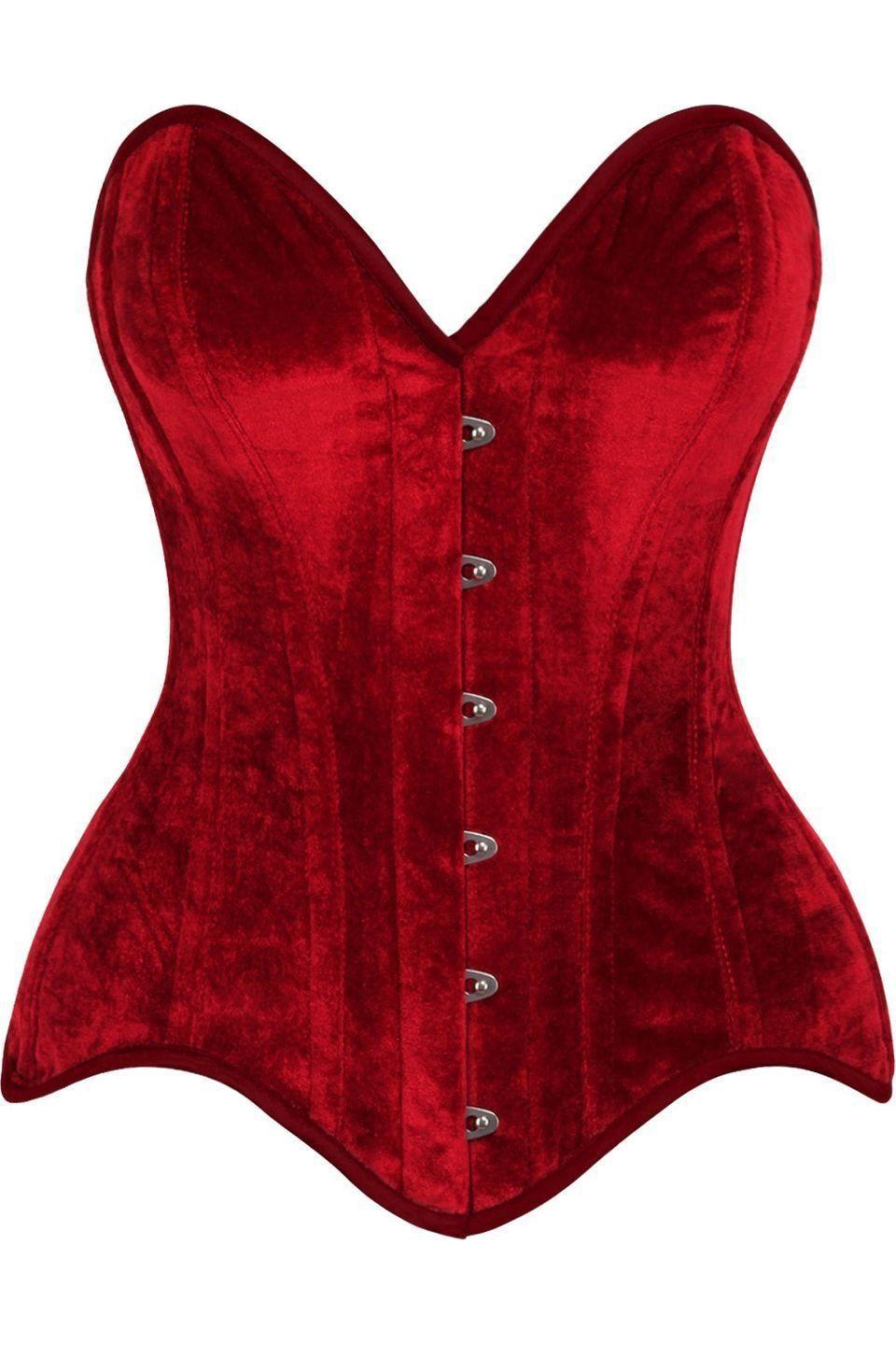 Top Drawer Dark Red Velvet Steel Boned Overbust Corset - Daisy Corsets