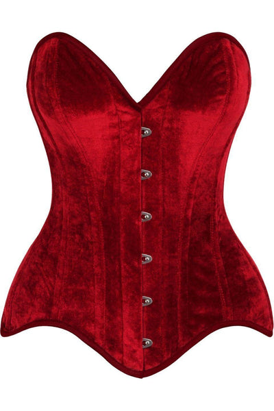 Top Drawer Dark Red Velvet Steel Boned Overbust Corset - Daisy Corsets