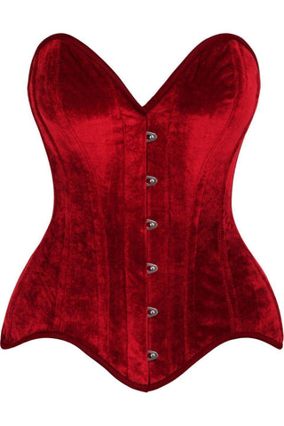 Top Drawer Dark Red Velvet Steel Boned Overbust Corset - Daisy Corsets