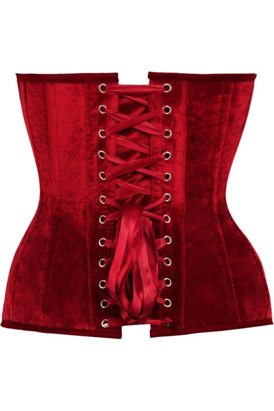 Top Drawer Dark Red Velvet Steel Boned Overbust Corset - Daisy Corsets