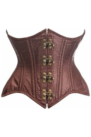 Top Drawer Double Steel Boned Brown Brocade Curvy Underbust Corset - Daisy Corsets