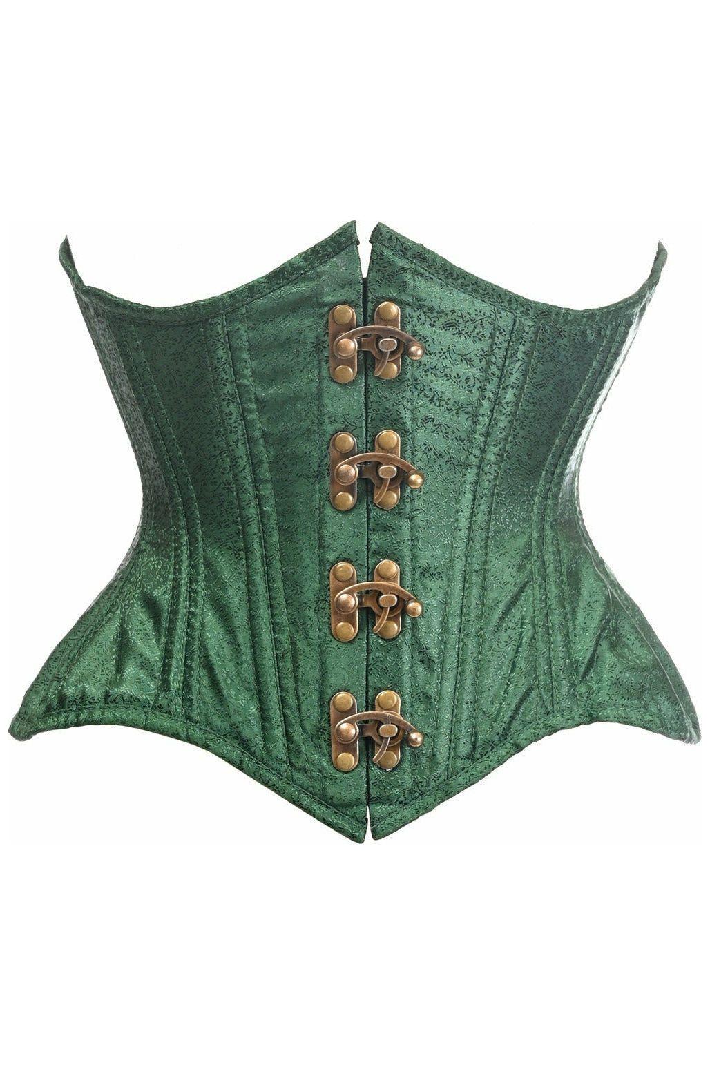 Top Drawer Double Steel Boned Green Brocade Curvy Underbust Corset - Daisy Corsets